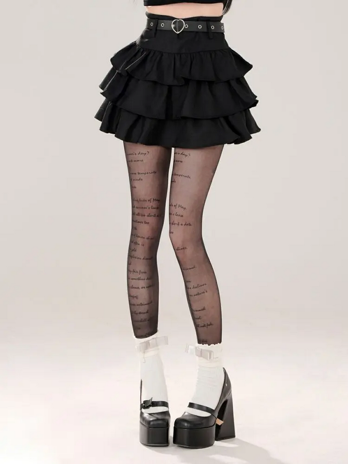 Black Gothic A-line Ruffled Cake Skirt