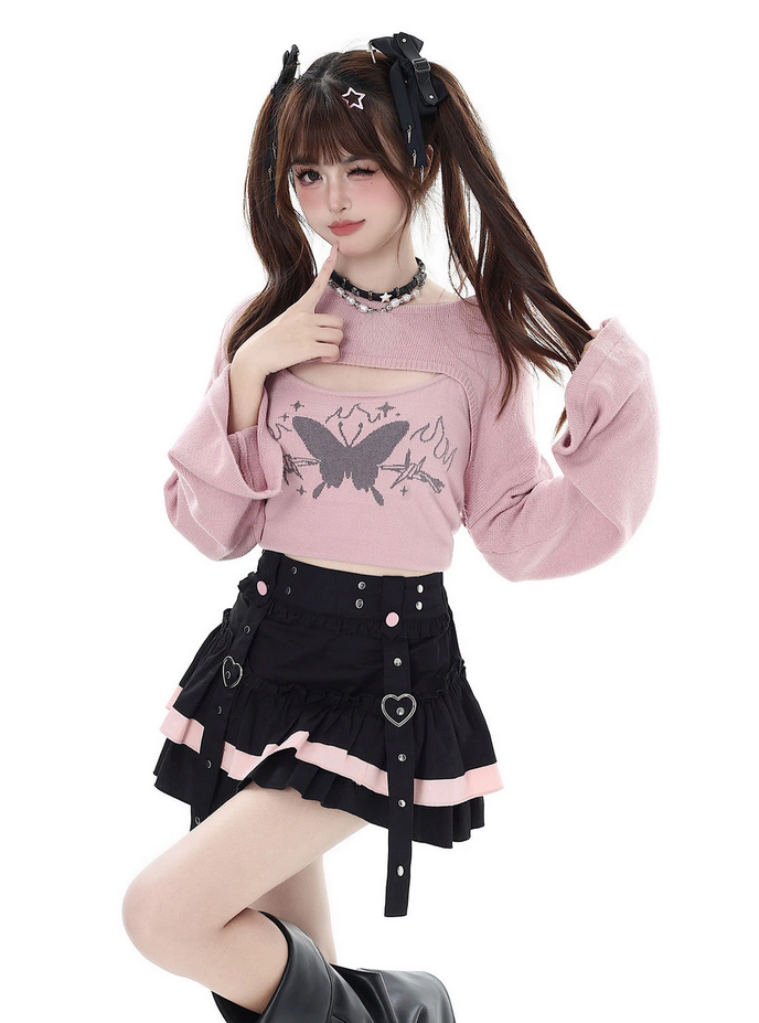 High Waist Lace Y2k Aesthetic Ruffled Gothic Skirt