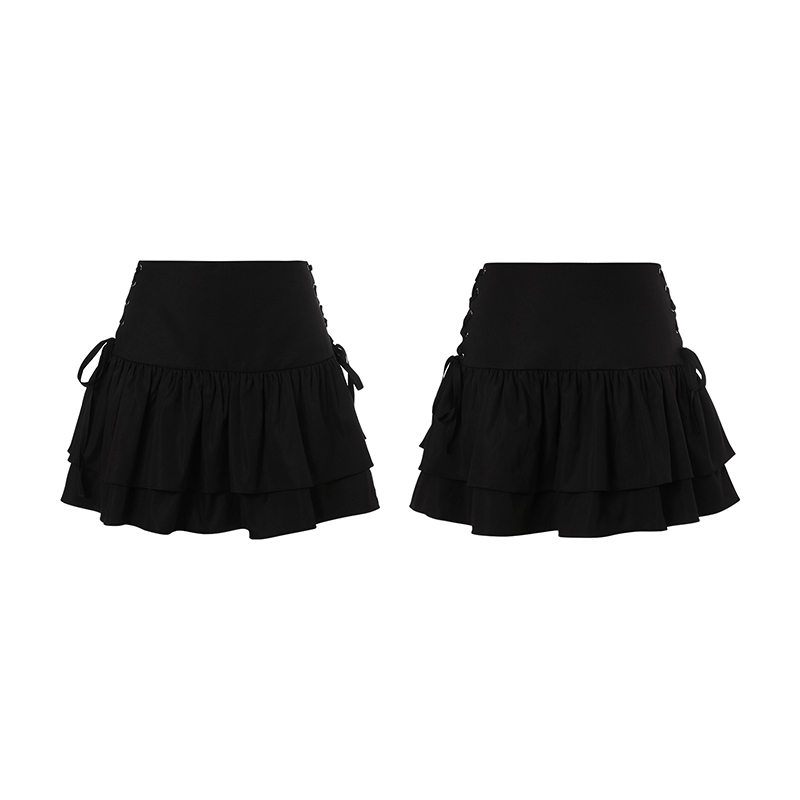 Lace up Goth Ruffle Black Mini Skirt