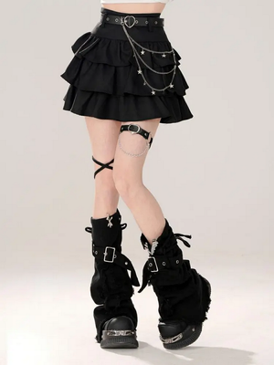 Black Gothic A-line Ruffled Cake Skirt