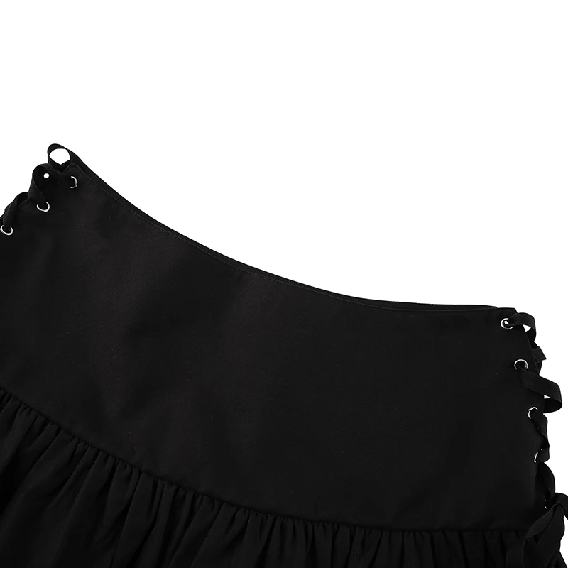 Lace up Goth Ruffle Black Mini Skirt