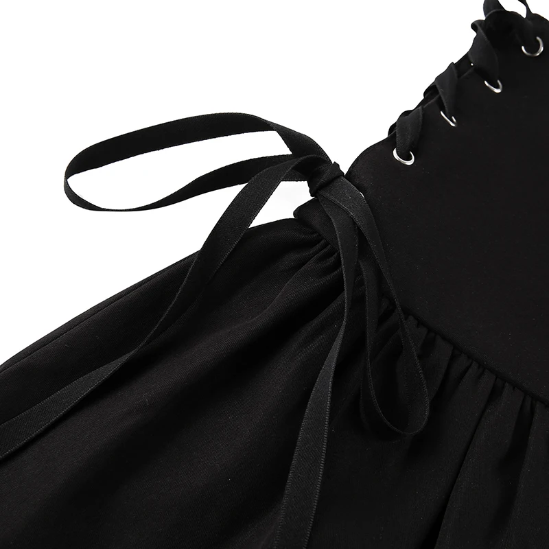 Lace up Goth Ruffle Black Mini Skirt