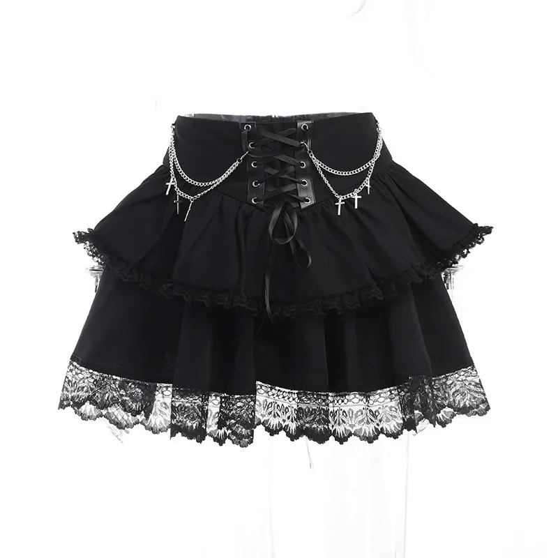 High Waist Irregular Ruffle Patchwork Fairycore Gothic Skirt