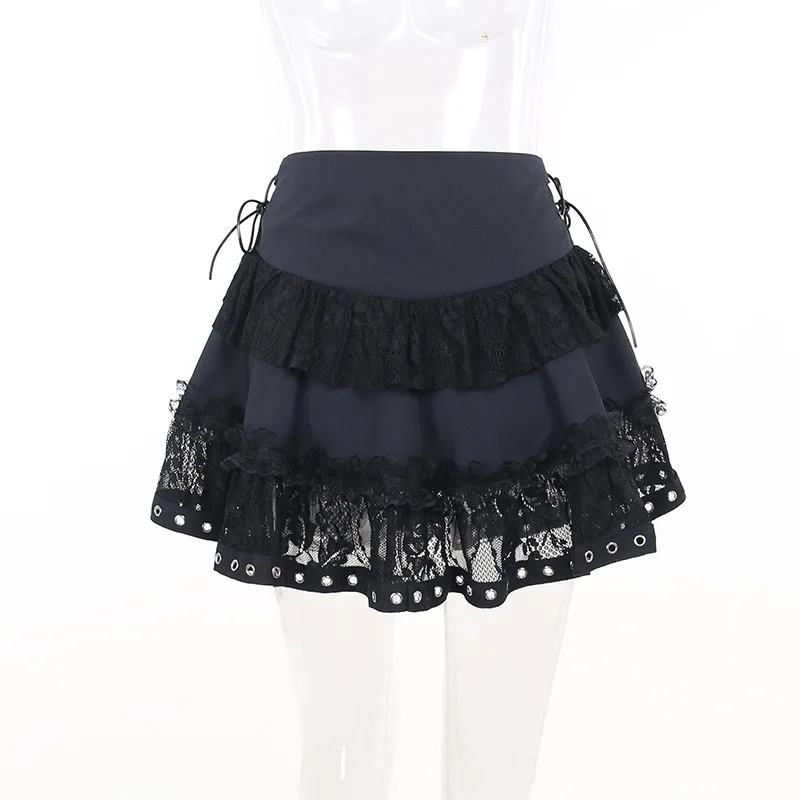 Gothic Punk Lace up Vintage High Waist Skirt