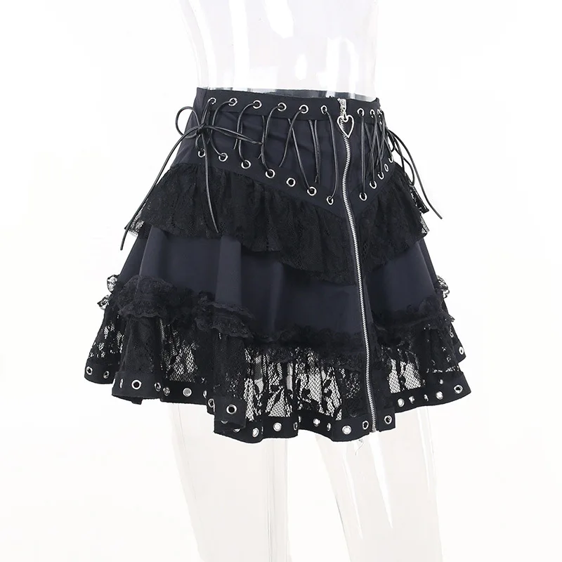 Gothic Punk Lace up Vintage High Waist Skirt