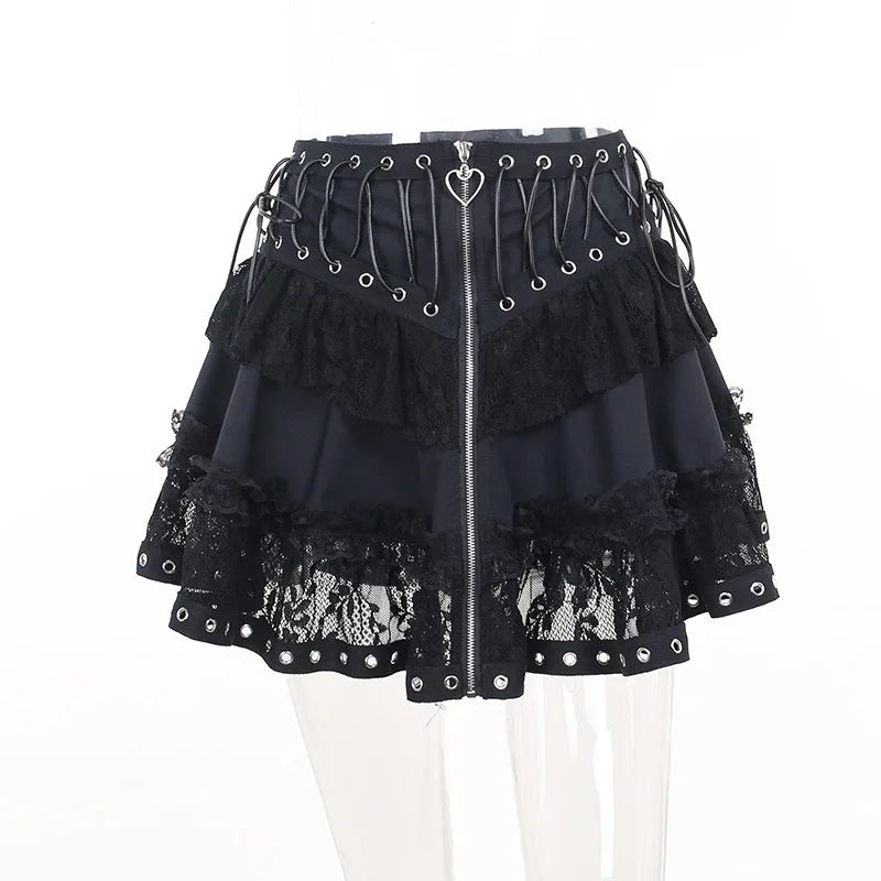 Gothic Punk Lace up Vintage High Waist Skirt