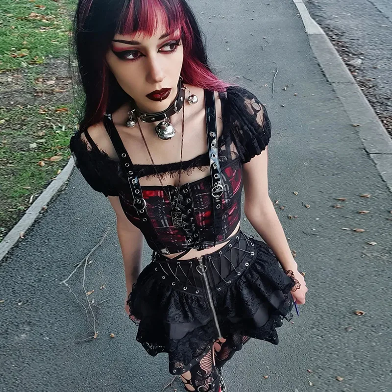 Gothic Punk Lace up Vintage High Waist Skirt