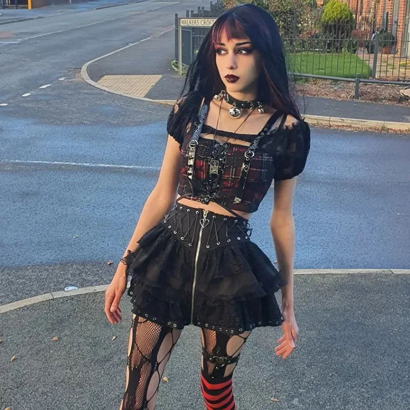 Gothic Punk Lace up Vintage High Waist Skirt