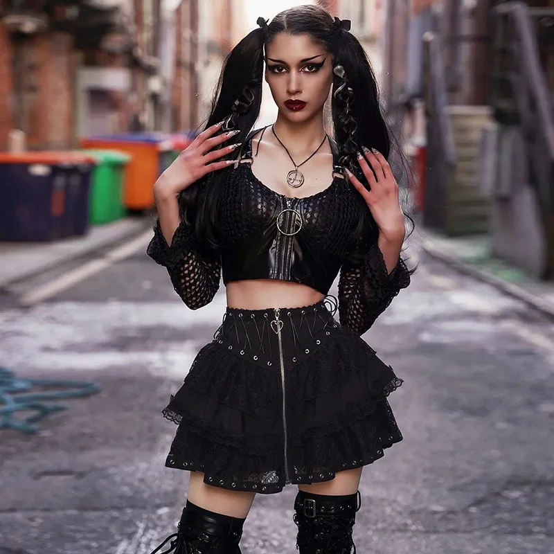 Gothic Punk Lace up Vintage High Waist Skirt