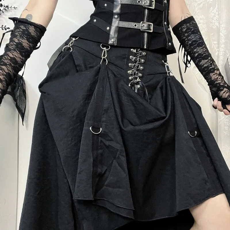 Punk Grunge Metal Buckle Gothic Skirt