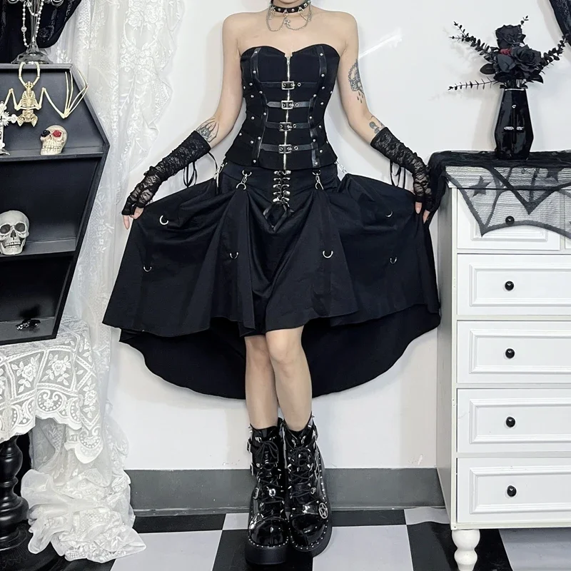 Punk Grunge Metal Buckle Gothic Skirt