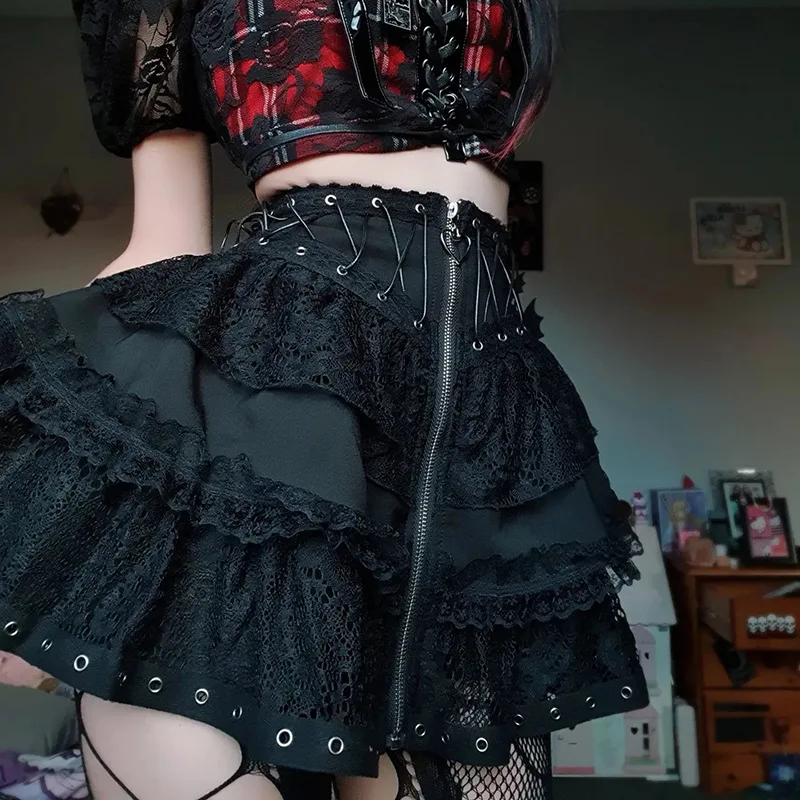 Gothic Punk Lace up Vintage High Waist Skirt