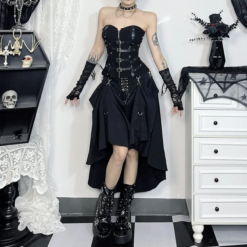 Punk Grunge Metal Buckle Gothic Skirt