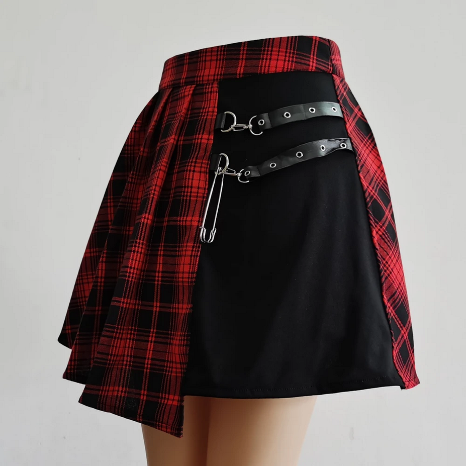 Plaid High Waist Irregular Hem Skirt
