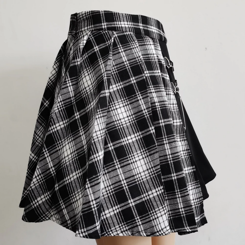 Plaid High Waist Irregular Hem Skirt