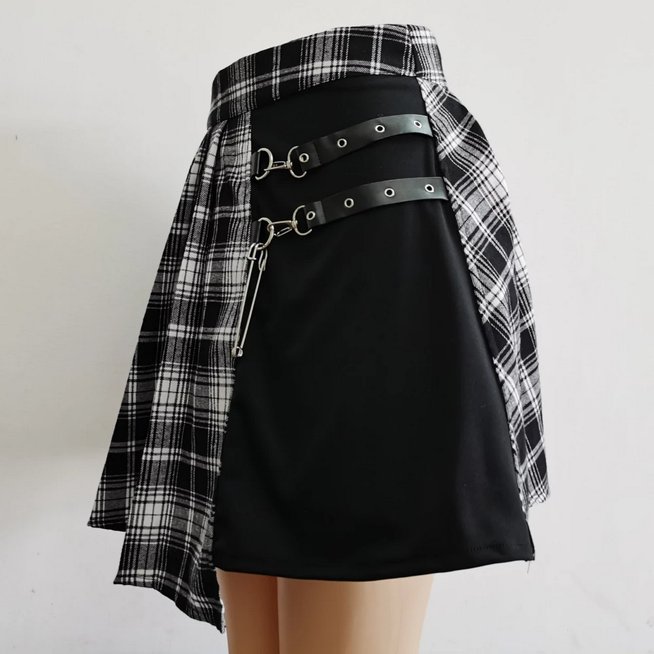 Plaid High Waist Irregular Hem Skirt