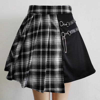 Plaid High Waist Irregular Hem Skirt