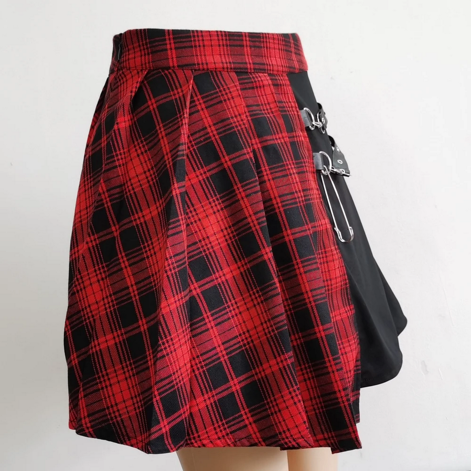 Plaid High Waist Irregular Hem Skirt