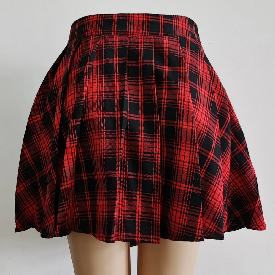 Plaid High Waist Irregular Hem Skirt