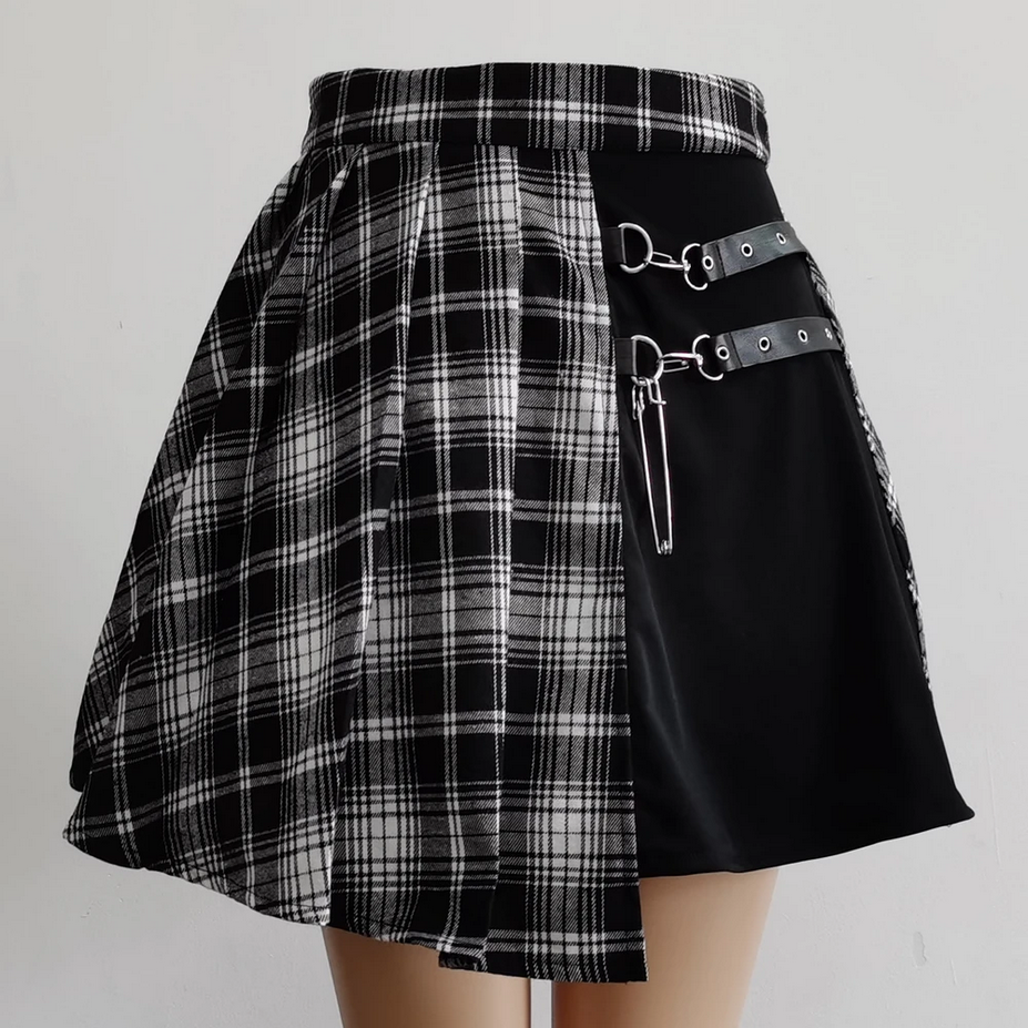 Plaid High Waist Irregular Hem Skirt