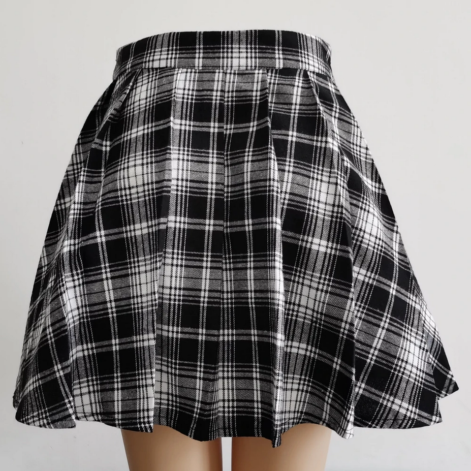 Plaid High Waist Irregular Hem Skirt