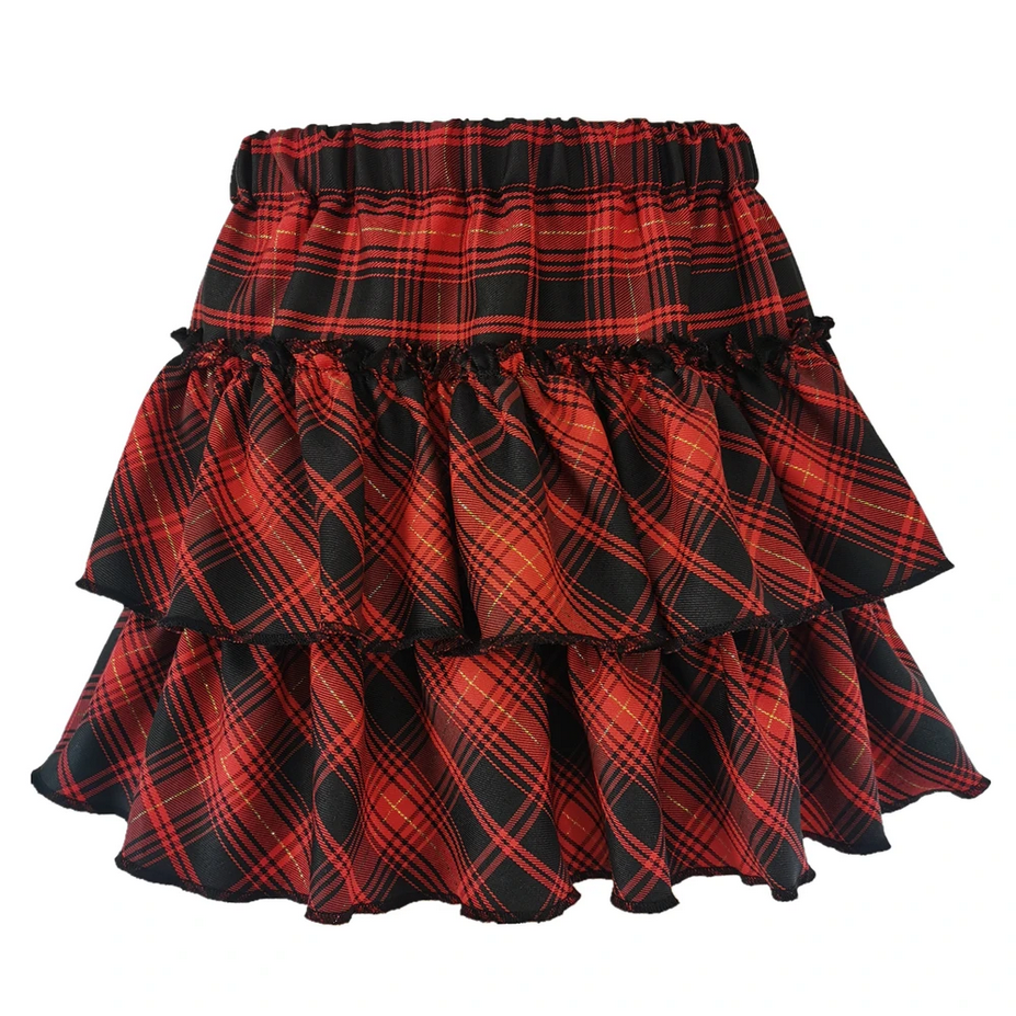 Goth High Waist Plaid Ruffle Skirt