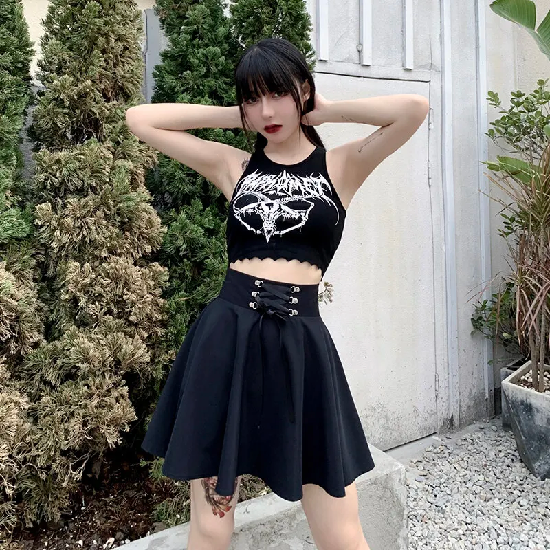 Lace-up Flared Casual Mini Skater Skirt