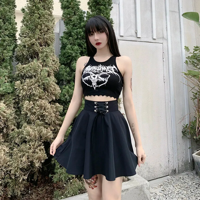 Lace-up Flared Casual Mini Skater Skirt