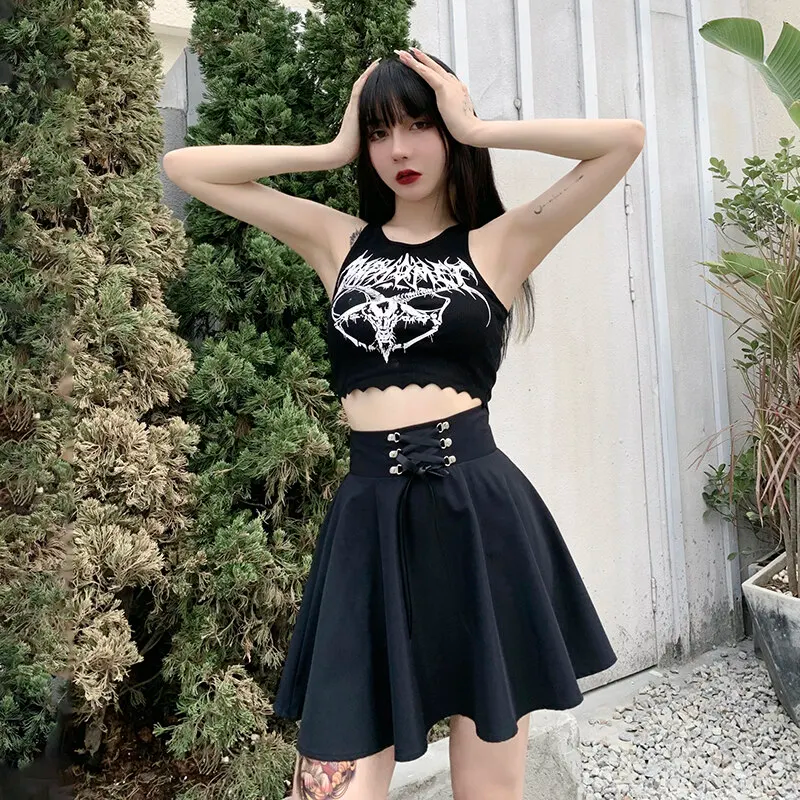 Lace-up Flared Casual Mini Skater Skirt