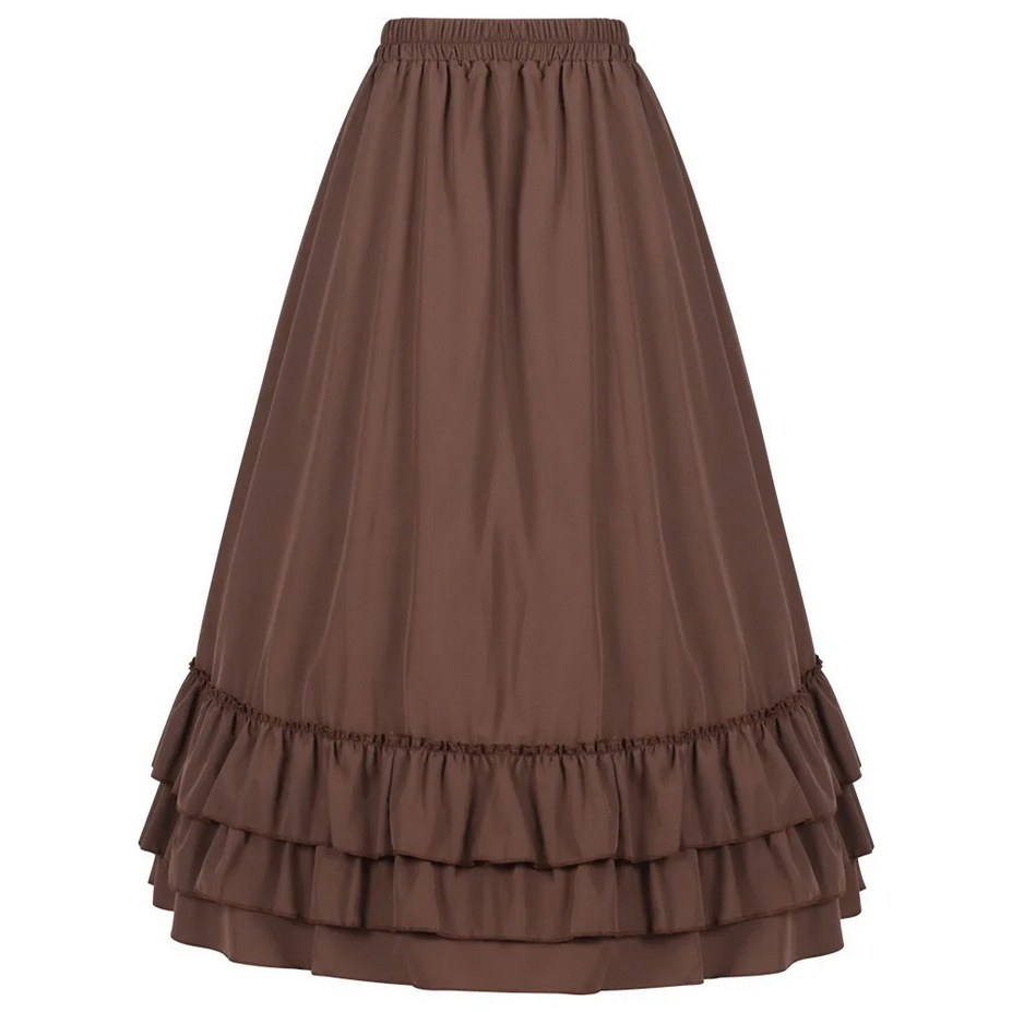 Ruffled High Waisted Long Victorian Steampunk Skirt