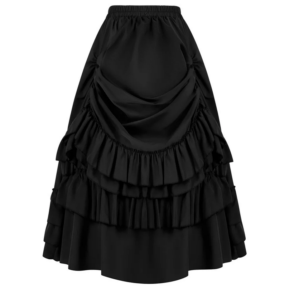 Ruffled High Waisted Long Victorian Steampunk Skirt