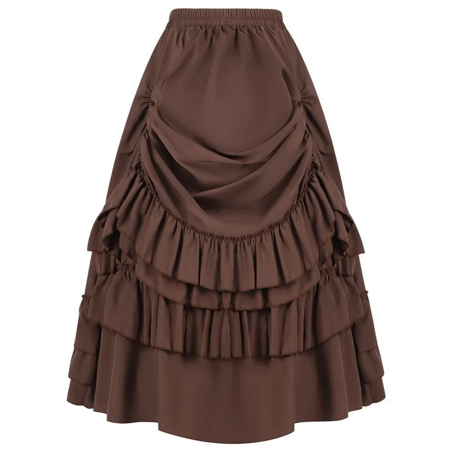 Ruffled High Waisted Long Victorian Steampunk Skirt