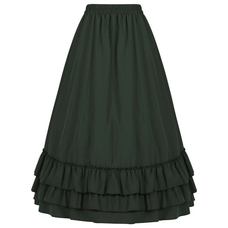 Ruffled High Waisted Long Victorian Steampunk Skirt