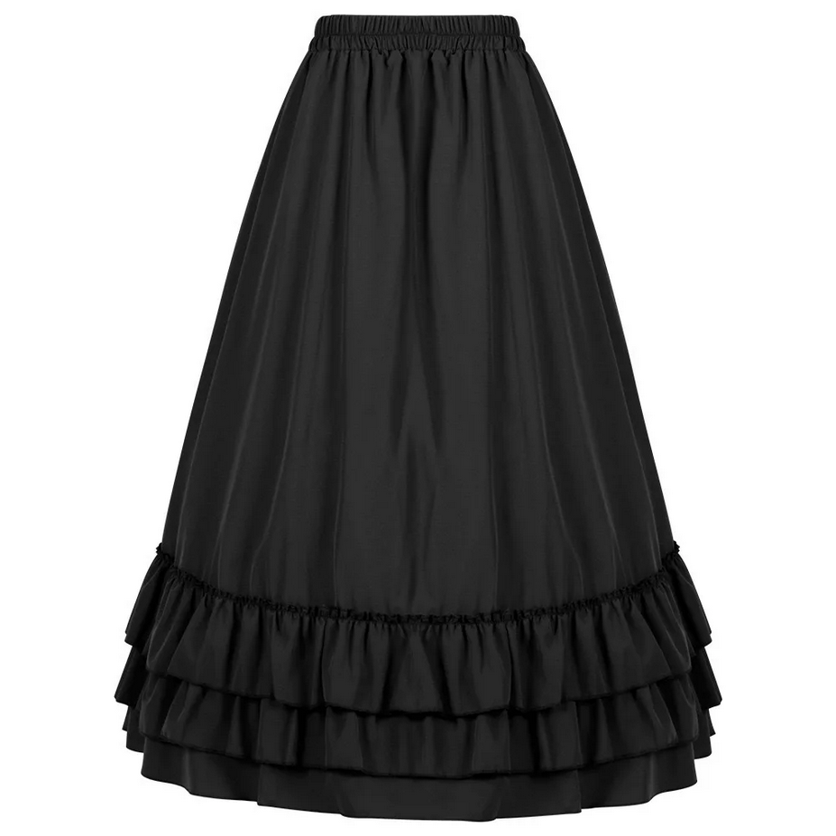 Ruffled High Waisted Long Victorian Steampunk Skirt