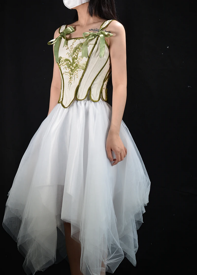 Lily Of The Valley Embroidered Green Corset