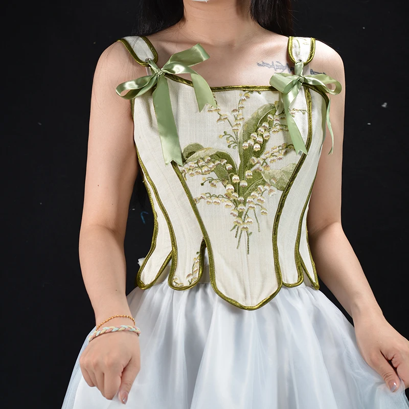 Lily Of The Valley Embroidered Green Corset