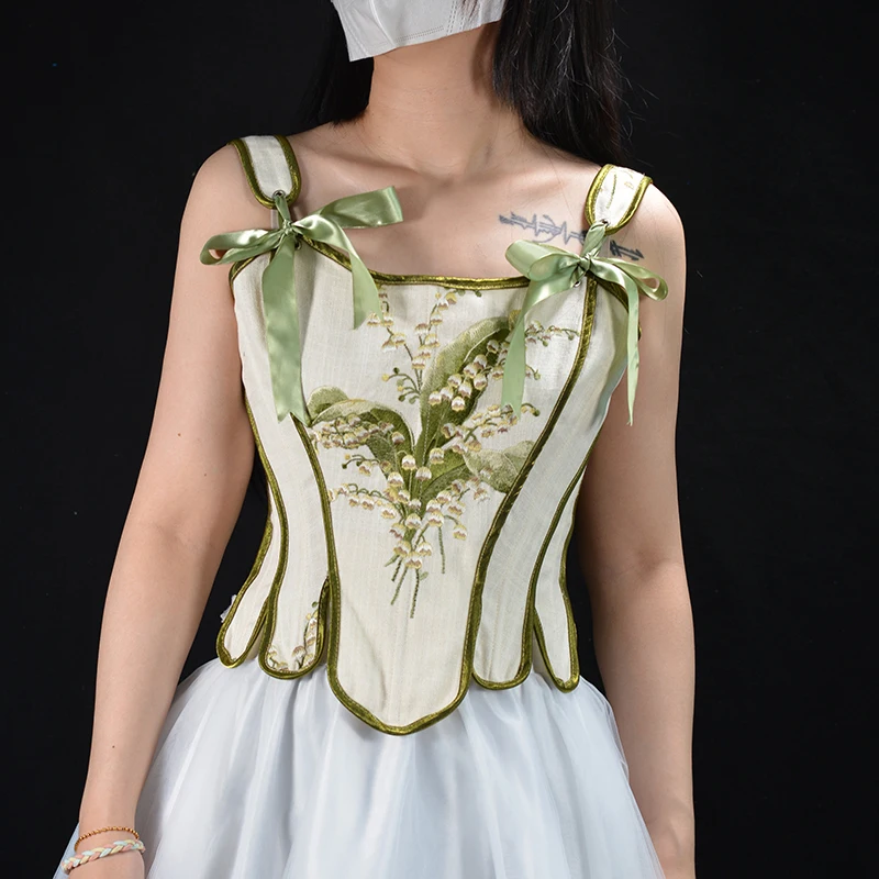 Lily Of The Valley Embroidered Green Corset