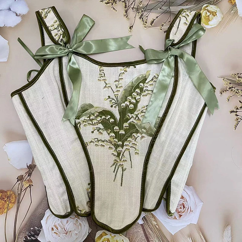 Lily Of The Valley Embroidered Green Corset