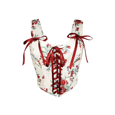 Vintage Bow Floral Corset Tops