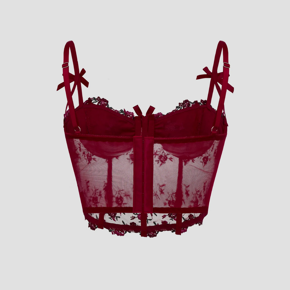 Lace Floral Embroidery Bow Corset Top