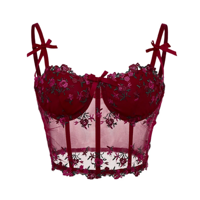 Lace Floral Embroidery Bow Corset Top