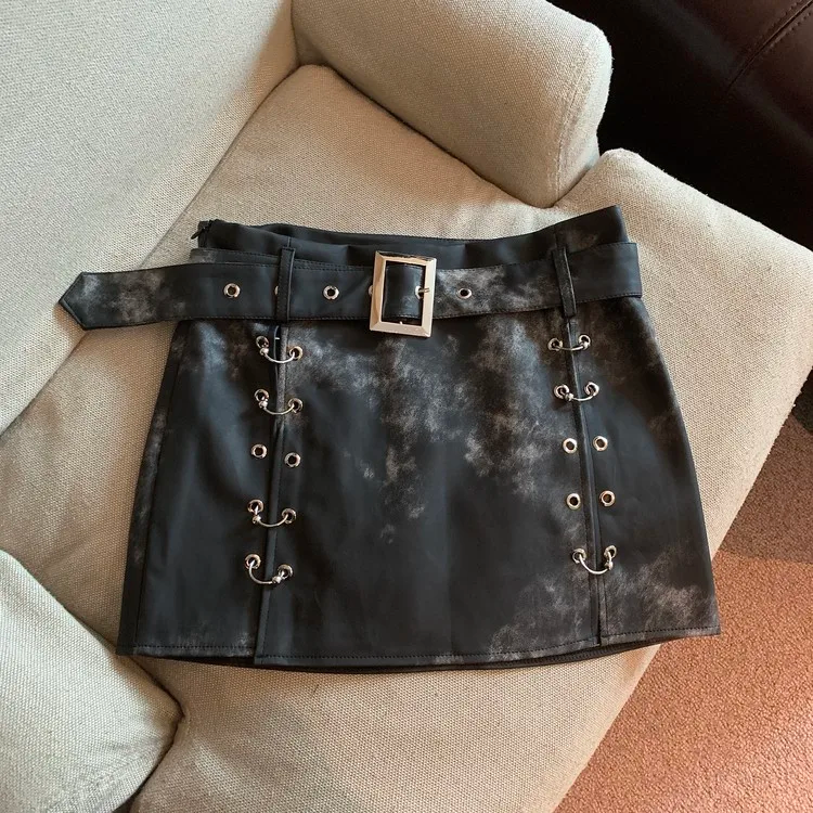 Y2K PU Leather Skirt with Belt