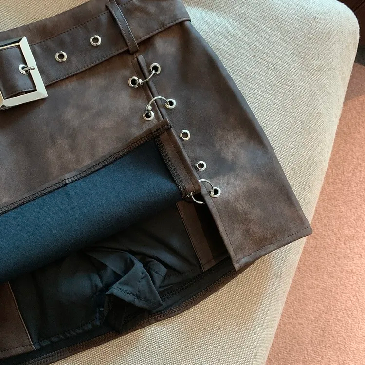Y2K PU Leather Skirt with Belt