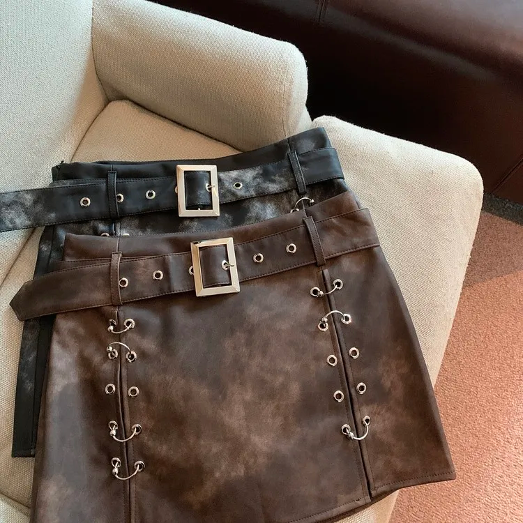 Y2K PU Leather Skirt with Belt