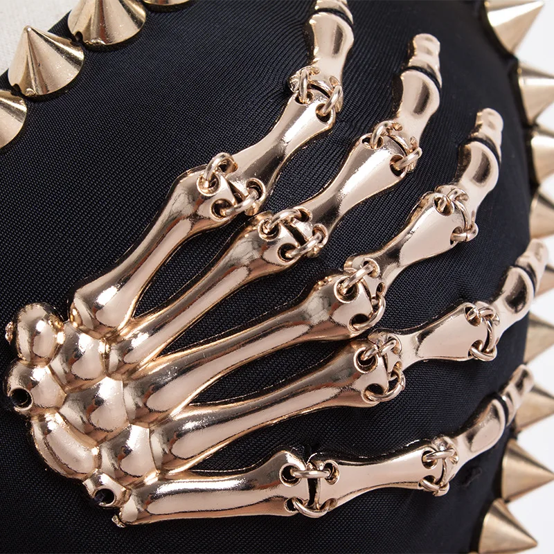 Gold Rivets &amp; Skeleton Hands Punk Rock Sexy Push Up Bra