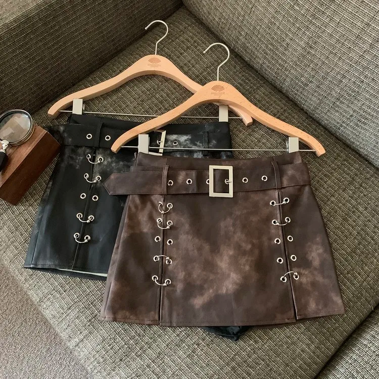 Y2K PU Leather Skirt with Belt