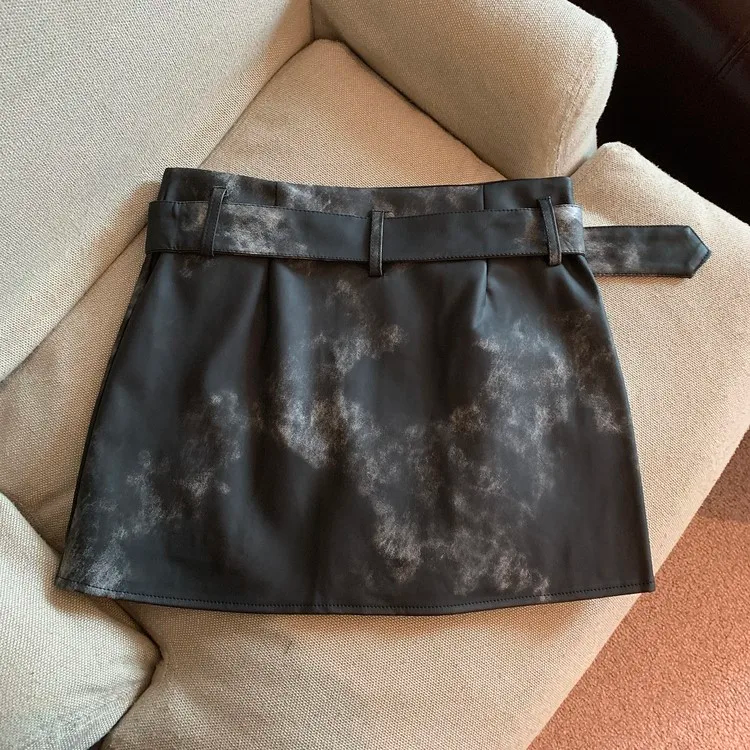 Y2K PU Leather Skirt with Belt