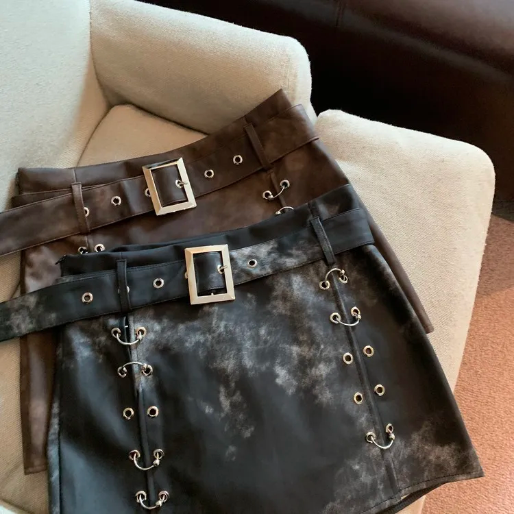 Y2K PU Leather Skirt with Belt