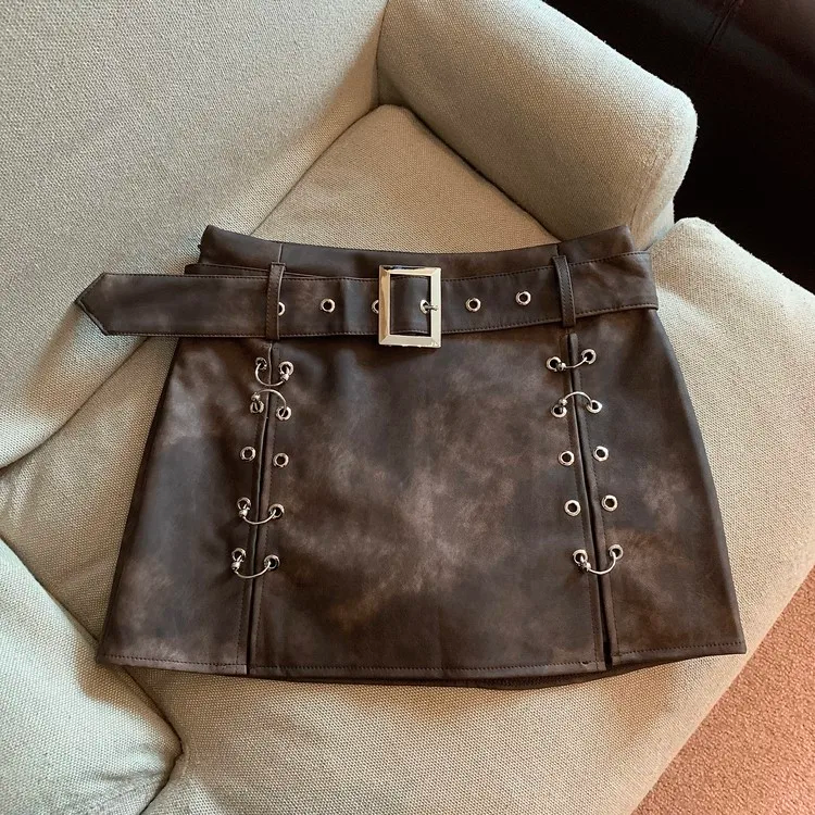 Y2K PU Leather Skirt with Belt