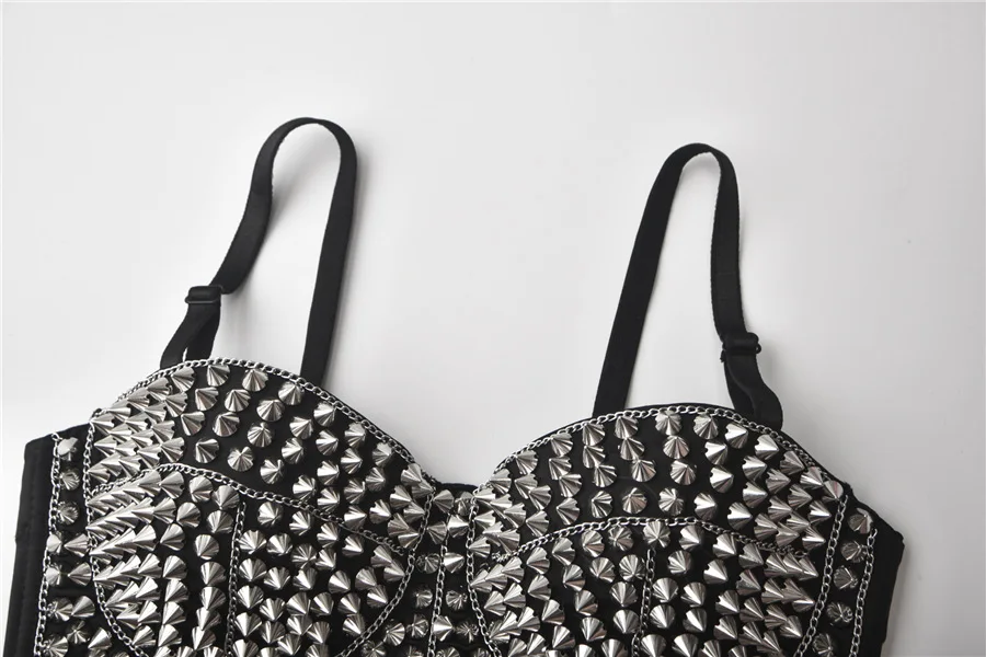 Black Bustier Crop Top with Silver Rivets